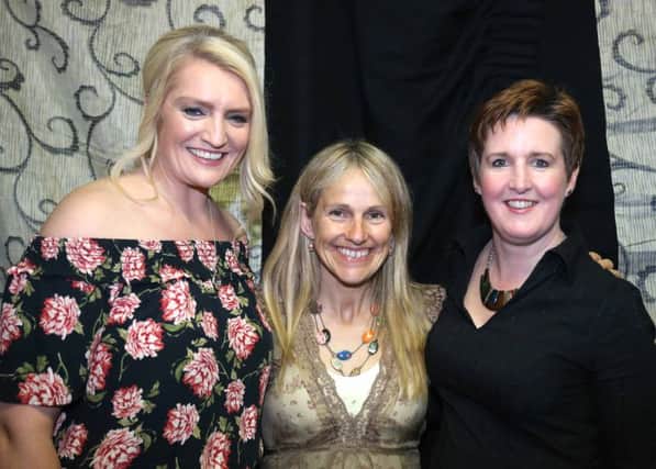 Tracey Freeman from Causeway Coast and Glens Borough Events team with Sharon Shannon and Amanda St John