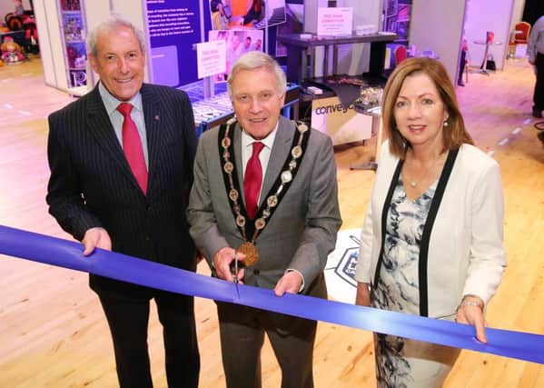 Opening of the 'Made in Lisburn Castlereagh' event on June 13 are, from left to right, Chairman of the council's Development Committee, Councillor Uel Mackin; Mayor of Lisburn & Castlereagh City Council, Councillor Brian Bloomfield MBE and Chief Executive of Lisburn & Castlereagh City Council, Dr Theresa Donaldson. Pic by Kelvin Boyes, Press Eye