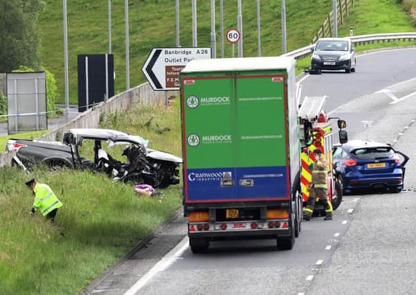 Emergency services personnel at the scene of the fatal road traffic collision on the A1 near Banbridge. Pic by 
Colm Lenaghan/Pacemaker