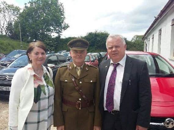 John Dallat and wife Anne meet actor George Davis who played Redmond in the Meeke drama at Dervock.