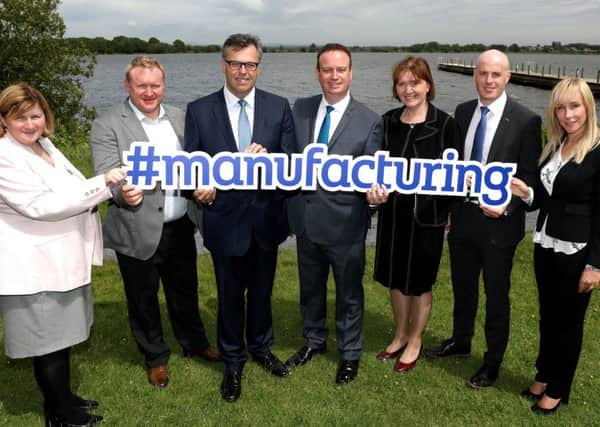 Pictured (centre) are Invest NI chief executive Alastair Hamilton and Stephen Kelly, chief executive, Manufacturing NI, with, left to right, Olga Murtagh, Armagh City, Banbridge and Craigavon Borough Council, David Nicholl, NC Engineering, Ethna McNamee, Invest NIs western regional manager, Paddy Woods and Sarah Shimmons from Linwoods.