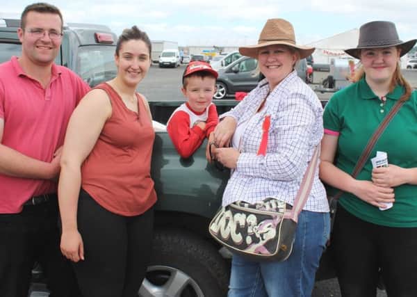 Enjoying their day out at Saintfield Show 2017: l to r Mark Highlands, Warringstown; Hannah Robinson, Donaghadee in the company of Daniel, Gillian and Katie Doyle, from Ballyward