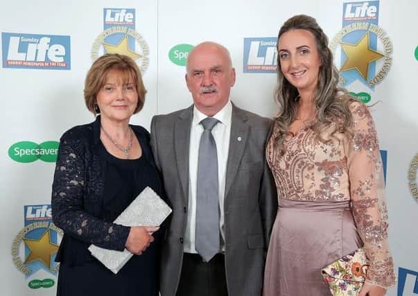 Patricia, Aidan and Aileen Crawford pictured at the Sunday Life Spirit of Northern Ireland Awards with Specsavers at the Culloden Hotel. Photo by Kelvin Boyes / Press Eye.