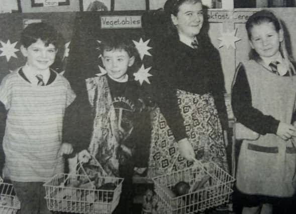 Christopher Kearney, Jonathan Spence, Samanatha Tanner and Charisse McDowell at Ballysally Primary School in 1993.