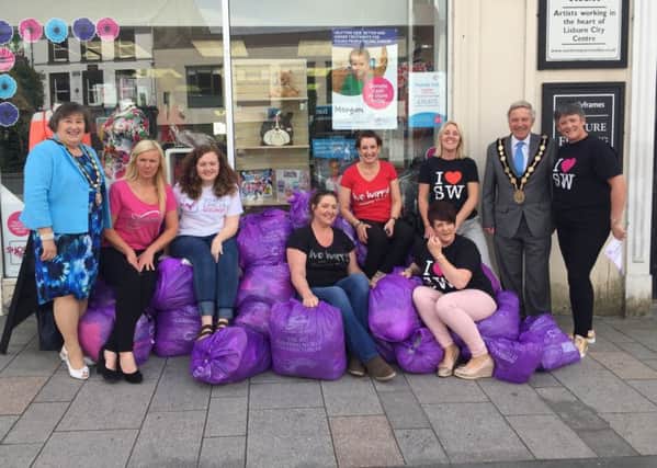 200 bags were delivered to the Lisburn shops by the local Slimming World consultants.