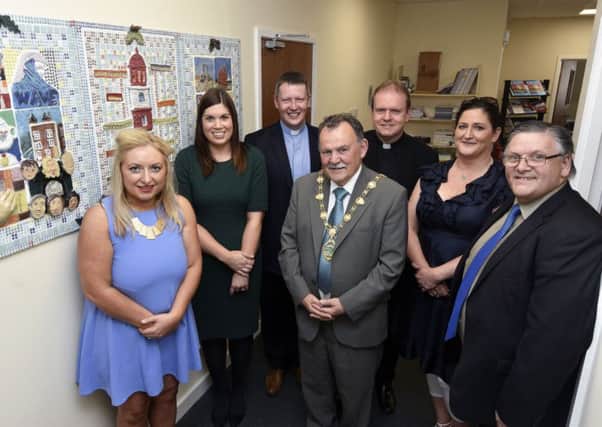 The Mayor, Councillor MaolÃ­osa McHugh pictured at the official opening of the new Wave Trauma Centre offices on Wednesday morning. Included are, from left, Pamela Hogg, Administrator, Johann Coyle, Project Manager, Archdeacon Robert Miller, Rev Joe Gormley, Aileen Ui Bhaoill, Outreach Worker, and Eamon Lafferty, Welfare Advisor. DER2417-119KM