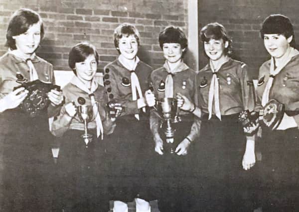 Prizewinners at the anniual parents night of St John's Second Lurgan Guides in 1984. Pictured are Ruth Mulligan, Alison Herron, Tracey McCann, Judith McCullough, Carol Dickson and Jacqueline McCann