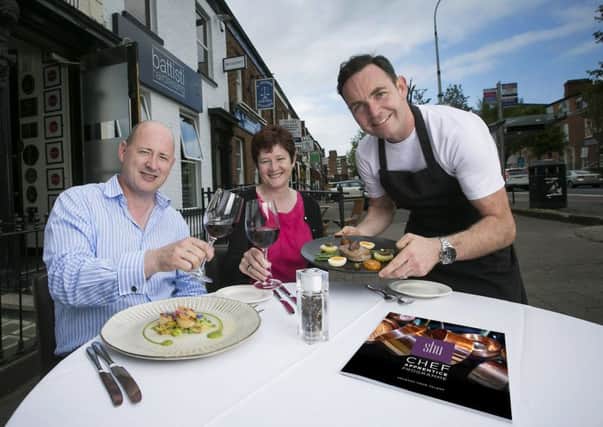 Brian McCann, head chef at Shu, pictured right with Christine Brown, head of Belfast Business School at Belfast Met and Shus owner Alan Reid