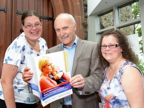 Pictured at the launch of the evaluation of the Mellow Parenting Programme in the Southern Trust are: Paul Morgan, Southern Trust Director of Children and Young Peoples Services and Mellow Mums Maria Da Silva from Caledon and Hayley Blacklock from Portadown.