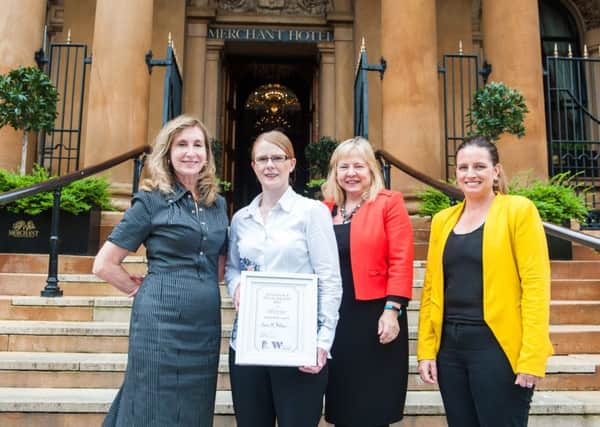 Claire McMullan from Lurgan, has been awarded with the Women in Business Power of 4 Award in the Innovation category with her business Health Gainz. The awards ceremony took place on Monday 19th June at the Merchant Hotel, Belfast. Claire is pictured with judges Angela Moore, Imelda McMillan and Sorcha Wolesy.
