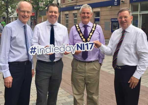 Colin Patterson, Glyn Roberts, Mayor Tim Morrow and Retail NI President Rowan Black at the Lisburn launch of Independents' Day 2017.