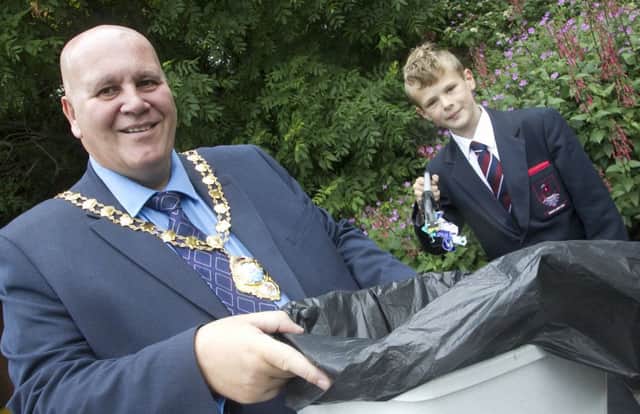 Larne Grammar School pupil, Samuel Whaley with the Mayor of Mid and East Antrim, Councillor Paul Reid. INCT 26-758-CON