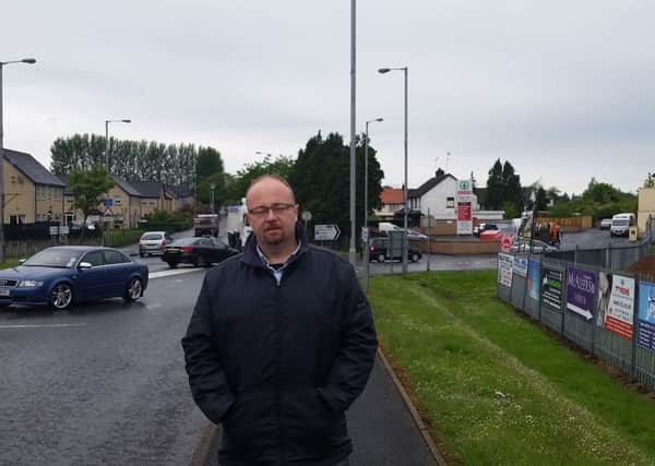 Cllr Barry Monteith at the junction of the Quarry Lane, Donaghmore Road and Newell Road in Dungannon