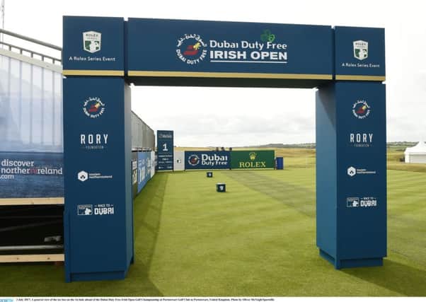 A general view of the tee box on the 1st hole ahead of the Dubai Duty Free Irish Open Golf Championship at Portstewart Golf Club
