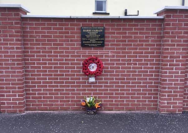 The memorial to Harry Fairley.
