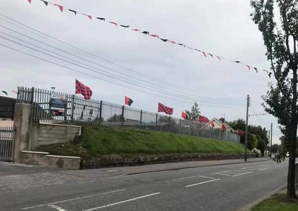 This picture posted on the Clann na Banna CLG Facebook page shows the flags that were erected at the club's grounds on Scarva Road in support of Down as they prepare to take on Tyrone in the Ulster Football Championship final on July 16.