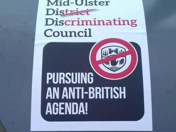 One of stickers which was stuck on a litter bin in Magherafelt