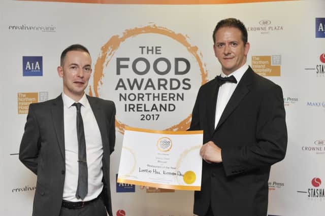 The Restaurant of the Year (County Down) award went to Linen Hill Kitchen Deli, Banbridge. Pictured are Paul Gillen and Gary Scott. Pics by Paul Smyth