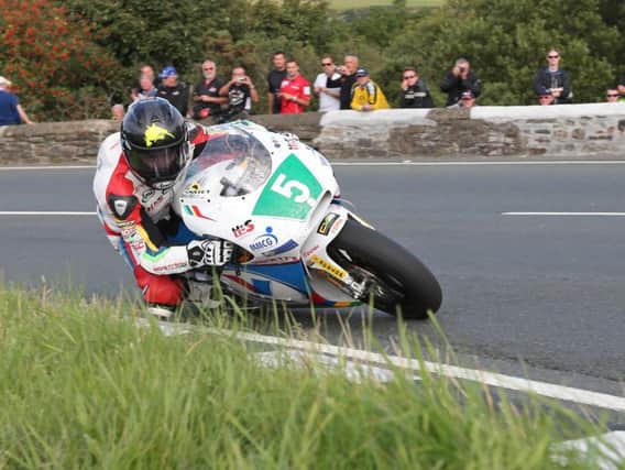 Bruce Anstey on the Padgett's RS250 Honda at the Classic TT in 2016.