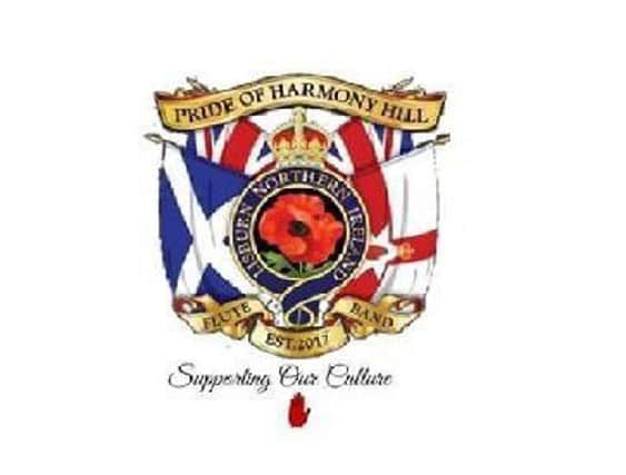 Pride of Harmony Hill Flut Band's crest.
