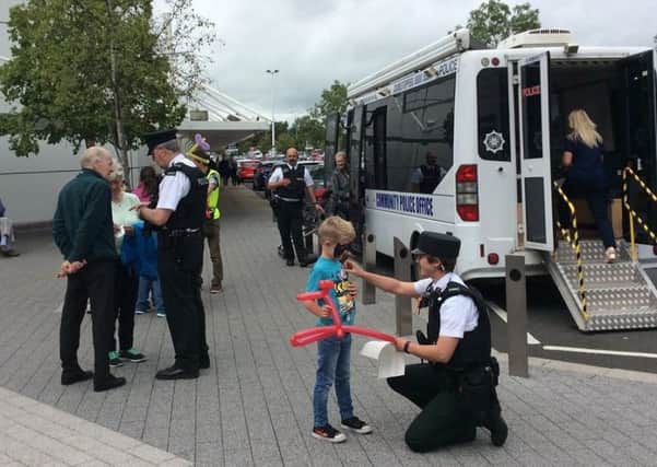 The PSNI's mobile community police station visited Sprucefield shopping centre on Saturday, July 15.