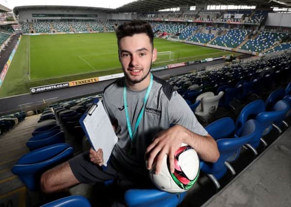 Northern Regional College student Scott Keatley from Newtownabbey pitches up to Windsor Park to find out more about the Colleges new diploma in sports studies delivered in partnership with the Irish FA.