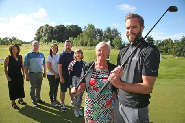 Pictured ahead of the NI Open at Galgorm Castle Golf Club is Councillor Audrey Wales MBE, Chair of BID Business Support Group with Ross Oliver, NI Open Event Manager and members of Ballymena BID who will be exhibiting at the tournament.  From left, Alison Moore, Ballymena BID manager, David Bellingham, David Bellingham Menswear, Gillian Matthews, Willow Beauty, Roy Smyth, Outdoor Adventure and BID director and Molly Thompson, Marmalade.