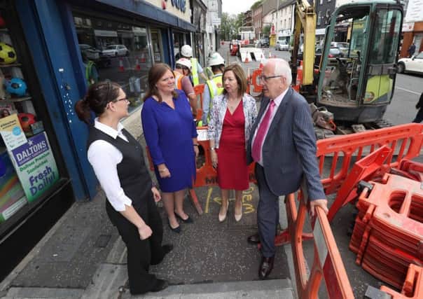 Lisburn and Castlereagh City Council's Chief Executive, Dr Theresa Donaldson and Chairman of the council's Development Committee, Alderman Allan Ewart discuss plans for the Lisburn Linkages public realm scheme with Kathryn Jess and Lisburn Street Ambassador Emma Johnston from Emma Johnston Interior Design.