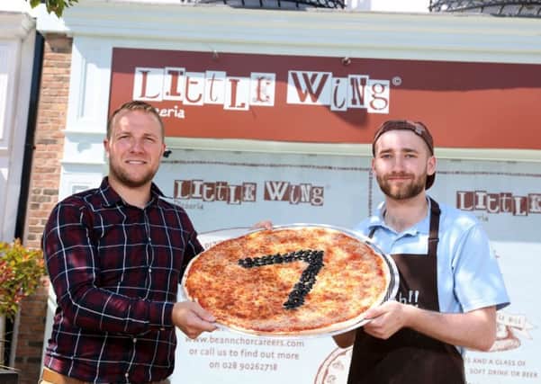 Little Wing Pizzeria operations manager, Jamie Mendez and chef, Hayden Maxwell launch Little Wing's seventh restaurant, which will open in Lisburn on August 1. Picture by Darren Kidd, Press Eye