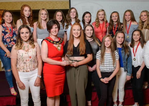 Rainey Hockey Team were big winners at the awards winning a total of 4 awards for success at U11, U15, 2nd Senior and 1st Senior level. The Chair of Mid Ulster District Council, Councillor Kim Ashton pictured with representatives from the Clubs U11 and U15 teams.