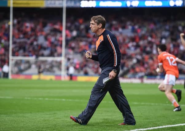 Armagh manager Kieran McGeeney celebrating the weekend win over Kildare. Now Armagh GAA have confirmed plans designed to strengthen the future of the sport in the county. Pic by Sportsfile.