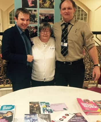 Attending the information event were: Housing Executive graduate trainee, Matthew McCallion, Rosemary McCaw, secretary of Coleraine Borough 50 Plus Forum and Peter McMullan from the Housing Executive.