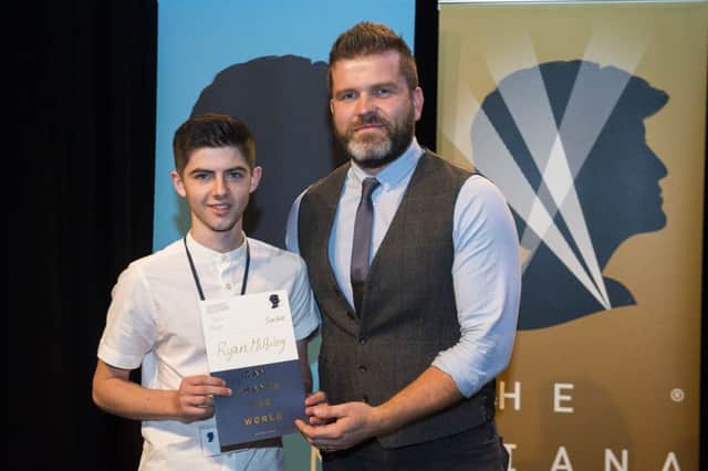 Northern Regional student Ryan McAuley receiving his Diana Award from BBC Radio Ulster presenter Vinny Hurrell.