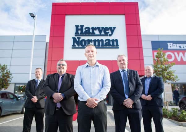 Harvey Norman Loss Prevention Manager Michael Neary (centre) with Mercury Security's (l-r) Ned Mujanovic, Paul Heaney, Joe Redmond and Liam Cullen.