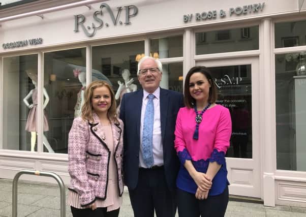 Alderman Allan Ewart, Chair of Lisburn and Castlereagh City Council's Development Committee, with Nadine McCallum and Leanne McCandless outside RSVP.