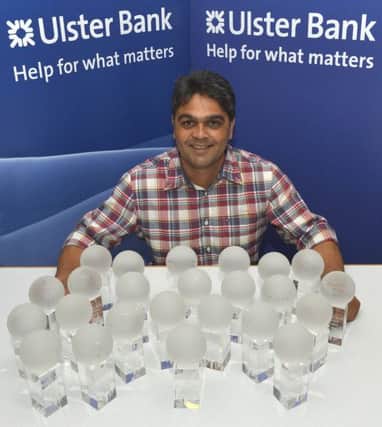 Flashback to the 2014 season and Niranjan Godbole pictured with all the NCU awards he had received during his time with Lurgan