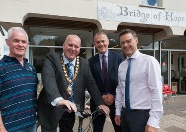 Norman Worthington from Bridge of Hope with Mayor Paul Reid, Stephen Holgate and Philip Thompson from Mid and East Antrim Borough Council.