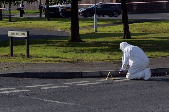 Â© Tony Hendron/Tonypixnews. Sunday August 13th 2017.
Serious assault on garvaghy Road.
The scene early on Sunday morning at the Garvaghy Road-Ashgrove Road junction, Portadown, where two men were seriously assaulted in the early hours. 
Photo by TONY HENDRON/Tonypixnews