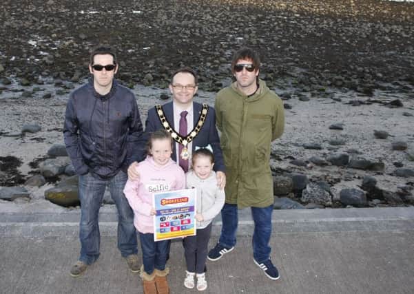 The Mayor, Cllr Paul Hamill, launches this years Shoreline Festival with Grace and Sarah Hamill and Liam and Noel from Roll With It, aka Mark and Nick.