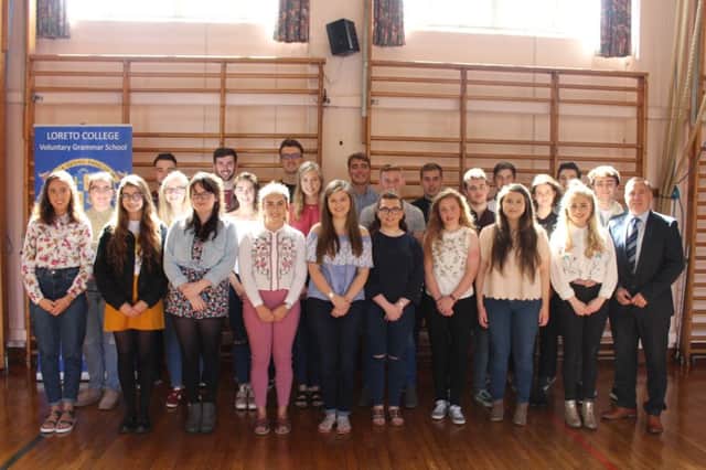 Some of the 27 students from Loreto College Coleraine who achieved three A grades or better at A Level.