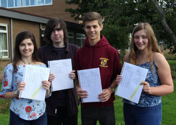 Successful A2 students at Antrim Grammar (from left) Jordi McCrissican, Cory Monteith, Jonathan Boyd, Emma Carville.