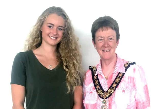 Hannah Scott with the Mayor, Councillor Joan Baird, OBE