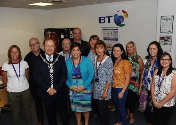 Lord Mayor of Armagh, Banbridge and Craigavon Gareth Wilson visits BT Call Centre  at Carrickblacker Road Portadown Co.Armagh 
  
31 August 2017    
CREDIT: www.LiamMcArdle.com