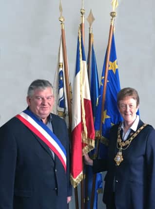 The Mayor of Causeway Coast and Glens Borough Council Councillor Joan Baird OBE, pictured with the Mayor of Vigneux-Sur-Seine, Serge Poinsot.