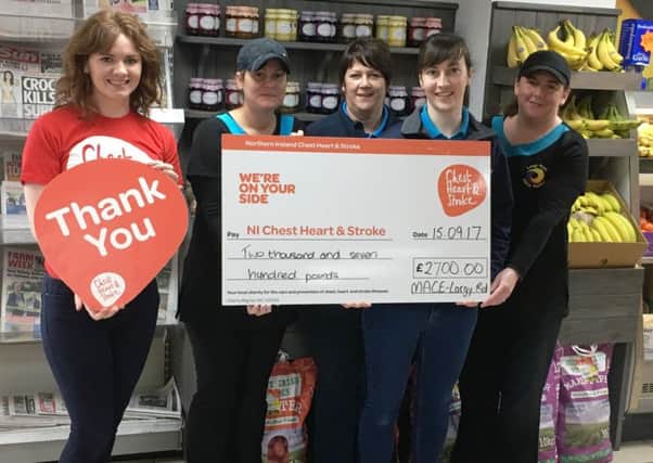 Mace Ahoghill recently held a Breakfast Morning in aid of their charity partner Northern Ireland Chest Heart & Stroke. This event was supported by the local community and raised an incredible Â£2,700.  
Pictured is Sinead Lynch, Senior Corporate Fundraising Executive NICHS and members of staff from the store.