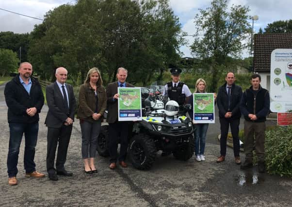 Representatives from NIEA, DAERA, PSNI, CAFRE, NIRSG, IGCT, Inspector Michael Simpson from Ballymena and PSNI Wildlife Liaison Officer, Emma Meredith, at the launch of Op Lepus.  INCT 40-740-CON