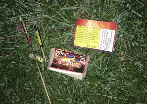 Fireworks left behind by a group of youths in Lurgan after they were approached by police.
