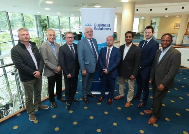 Participants in the Lisburn and Castlereagh City Council Atlanta Trade Programme with Alderman Allan Ewart MBE, Chairman of the Council's Development Programme. Pictured (l-r) are Paul McClean, EMS; Andrew Barr, Maturion; Mark OConnell, OCO Global; Alderman Ewart; Aaron McGreevy, McGreevy Engineering; Deepak Samson, Connected Care; Conor Griffiths, OCO Global and Aaron Kanengoni, Incredible Computers.