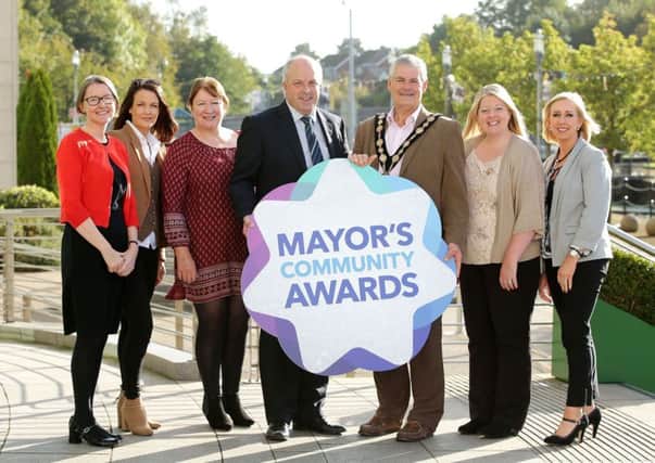 Pictured at the launch of the 2018 Mayor's Community Awards are: (l-r) Denise Hayward, CEO, Volunteer Now; Caroline McGrath, Community Health Development Practitioner, SEHSCT; Monica Meehan, Youth Officer, Education Authority; Alderman James Tinsley, Chair of Leisure & Community Development Committee; Mayor Tim Morrow; Rhonda O'Neill, Community Support Officer, LCCC and Cathy Adamson, Mayor's Secretary.