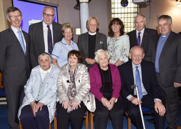 Residents, staff, clergy and guests pictured at the recent Service of Celebration for Ard Cluan House in Ebrington Presbyterian Church, from left, seated, Elizabeth Boggs, Ruth Doherty, Anna Campbell and Ken Mitchell, standing, Rev John Seawright, Lindsay Conway, Secretary of the General Witness of Board, Sonia Gardiner, care assistant, Rev Dr David Latimer, Sandra Boyd, Head of Home, Rev Dr Trevor McCormick, Convenor of the Council for Social Witness, and Rev Mark Russell, Moderator of the Presbytery of Derry & Donegal. INLS4117-102KM
